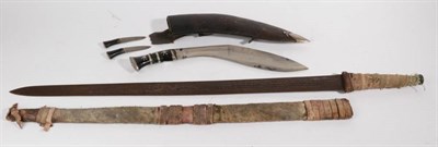 Lot 308 - A 19th Century Sudanese Sword, the 77cm double edged European trade blade with three narrow...