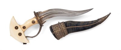 Lot 310 - An 18th/19th Century Indian Khanjali, the 21cm double edge curved and fullered steel blade with...