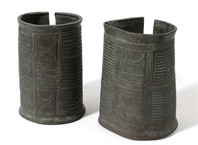 Lot 322 - A Pair of Late 19th Century Ashante Bronze Armlets, each decorated with panels of figures and...