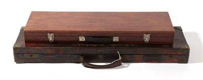 Lot 350 - A Late 19th/Early 20th Century Leather Covered Oak Shotgun Case, bound with brass, the crimson...