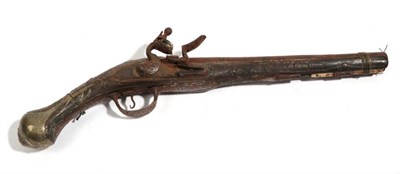 Lot 381 - An 18th Century Turkish Flintlock Holster Pistol, the 26cm blued steel barrel engraved with...