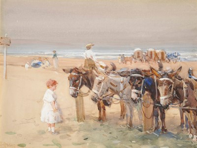 Lot 833 - John Atkinson (1863-1924) Beach Scene with a Child beside Donkeys Signed and dated (18)96,...