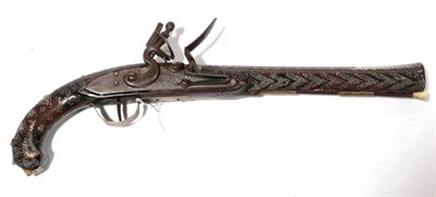 Lot 410 - An  Early 19th Century Turkish Flintlock Pistol, the 29cm steel swamped barrel inlaid with...