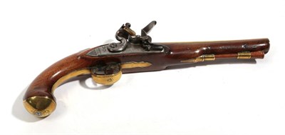 Lot 412 - A Late 18th Century Flintlock Greatcoat Pistol, 20 bore, the 20cm round brass barrel with Board...