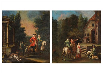 Lot 848 - Follower of John Wootton (18th century) Figures on Horseback beside Classical Ruins, setting out to