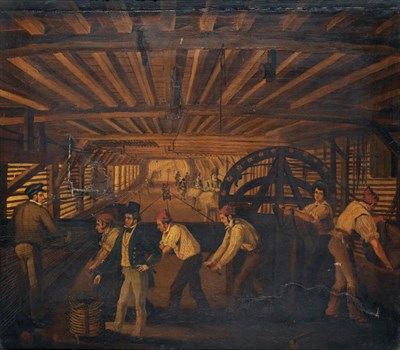 Lot 854 - English Provincial School (circa 1830-1850) Figures in a Rope-Making Factory Oil on canvas, 51cm by