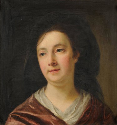 Lot 858 - Nathaniel Hone (1718-1784) Portrait of a Lady, wearing a red dress and a partial veil on her...