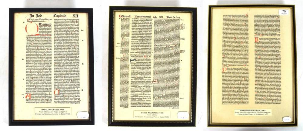 Lot 79 - Incunables Two Basel incunables - one 4to leaf from Gregory I, Moralia, 1496 and one 4to leaf...