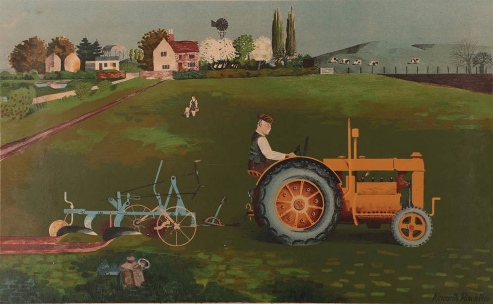 Lot 3 - Kenneth Rowntree (1915-1997) ''Tractor Landscape'' Lithograph, produced by School Prints Ltd.,...