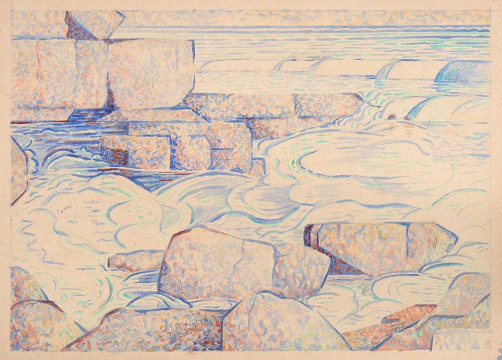 Lot 34 - Edith Lawrence (1890-1973)  Rock Pool Watercolour, together with three further abstract...