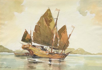 Lot 47 - Yong Mun Sen (1896-1962) Malaysian  Junk Signed and dated (19)48, watercolour, 36.5cm by 42.5cm...