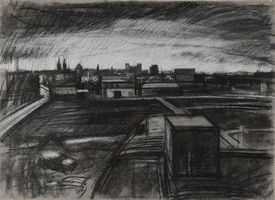 Lot 59 - Maurice Cockrill RA, FBA (1936-2013) ''Liverpool Skyline'' Pastel, 54.5cm by 75cm  Artist's...