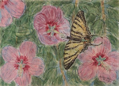 Lot 80 - Leonard McComb RA (b.1930) ''Swallow Tail Butterfly on Pink Hibiscus'' Signed and dated 24...