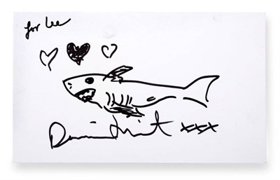 Lot 87 - Damien Hirst (b.1965) Shark Signed and inscribed ''For Lee'', pen, 11cm by 18.5cm (unframed)...