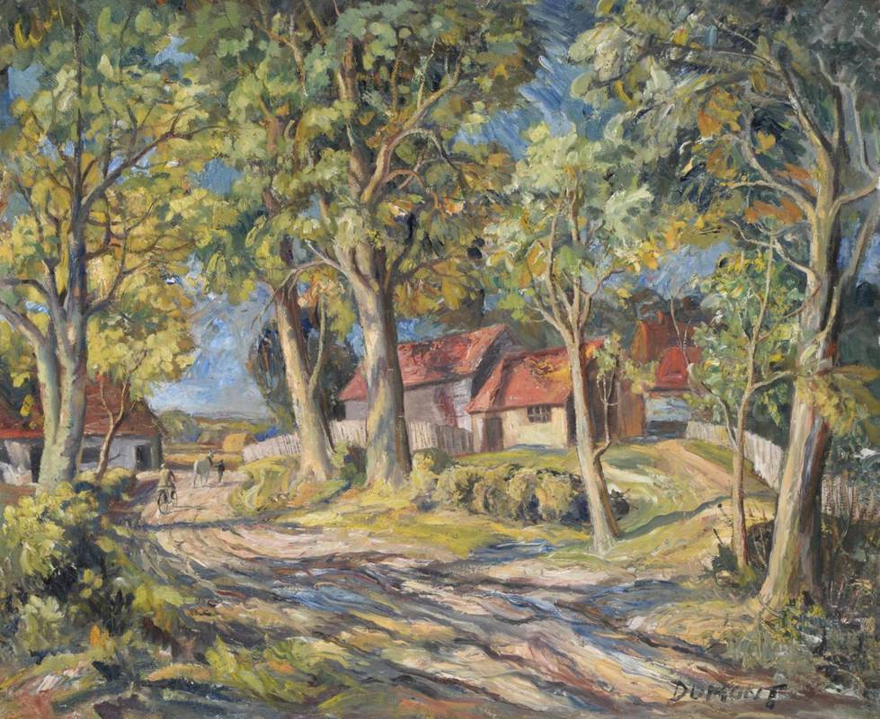 Lot 97 - Attributed to Pierre Dumont (1884-1936) French Country path with figures Bears signature, oil...