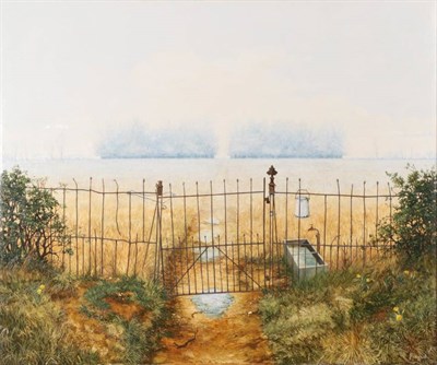 Lot 106 - John Ridgewell (1937-2004) The creaky gate Signed, oil on board, 50cm by 60cm  Artist's Resale...