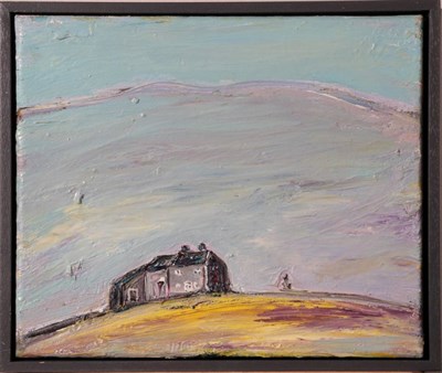 Lot 114 - Kitty North (b.1963) Farm in a moorland landscape Oil on canvas, 25.5cm by 30cm  Artist's...