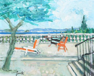 Lot 116 - Gilles Gorriti (1939-2019) French ''La Terrace'' Signed, oil on canvas, 37cm by 45cm  Artist's...