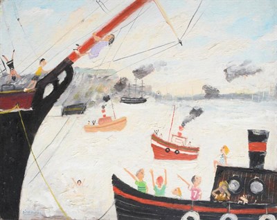 Lot 123 - Simeon Stafford (b.1956) ''Docks'' Signed and dated (20)03, inscribed verso, oil on board,...