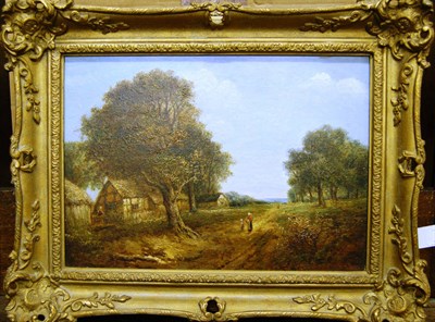 Lot 881 - Follower of Joseph Thors (19th century) "Landscape with Cottage" Inscribed on a gallery label...