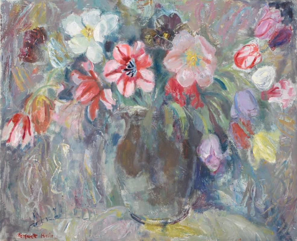 Lot 161 - Margaret Ross Hislop RSA, RBA (1894-1972) ''Still Life with Tulips in a Large Vase'' Signed, oil on