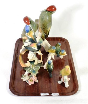 Lot 20 - Five Karl Ens porcelain bird models including woodpeckers, blue tits, etc