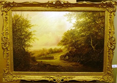 Lot 886 - R...E...Wilkinson (ex.1880-1882) Country Landscape with a Figure seated on a Lane Signed and...