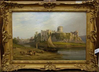 Lot 887 - Attributed to George Vicat Cole RA (1833-1893) Estuary Scene with Pembroke Castle, figures...