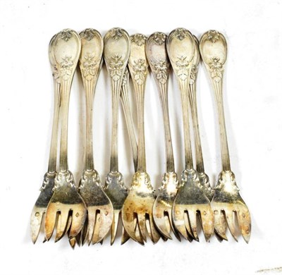 Lot 60 - A set of eleven French silver pastry forks, first standard, with English import marks for...