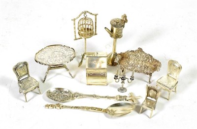 Lot 61 - A collection of 20th century English and Dutch silver miniature items of furniture and others,...