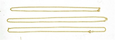 Lot 64 - Three 18 carat gold trace link chains, of varying lengths (3)