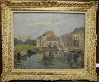 Lot 891 - Bernhard Sickert (1863-1932) French River Scene with Buildings Signed and indistinctly dated,...