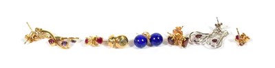 Lot 85 - Three pairs of 9 carat gold gem set stud earrings comprising of ruby, aquamarine and garnet; a pair