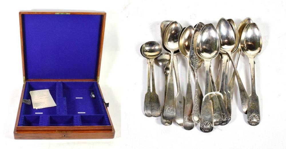 Lot 98 - A set of six Georgian silver teaspoons by Thomas Watson, Newcastle 1833, fiddle and shell...
