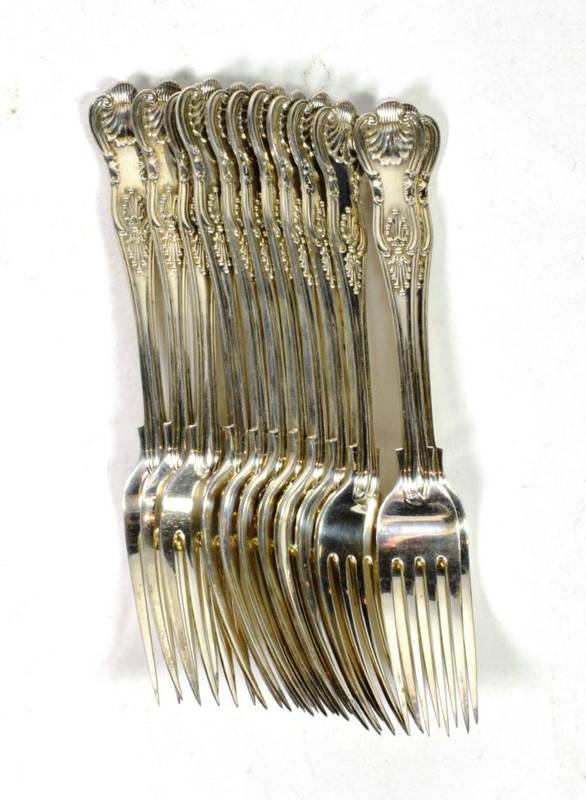 Lot 115 - A set of twelve silver King's pattern dessert forks, Josiah Williams & Co, London 1900, 24.8ozt