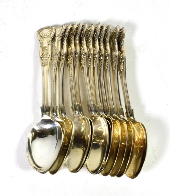 Lot 116 - A set of twelve silver King's pattern dessert spoons, Josiah Williams & Co, London 1900, 25ozt