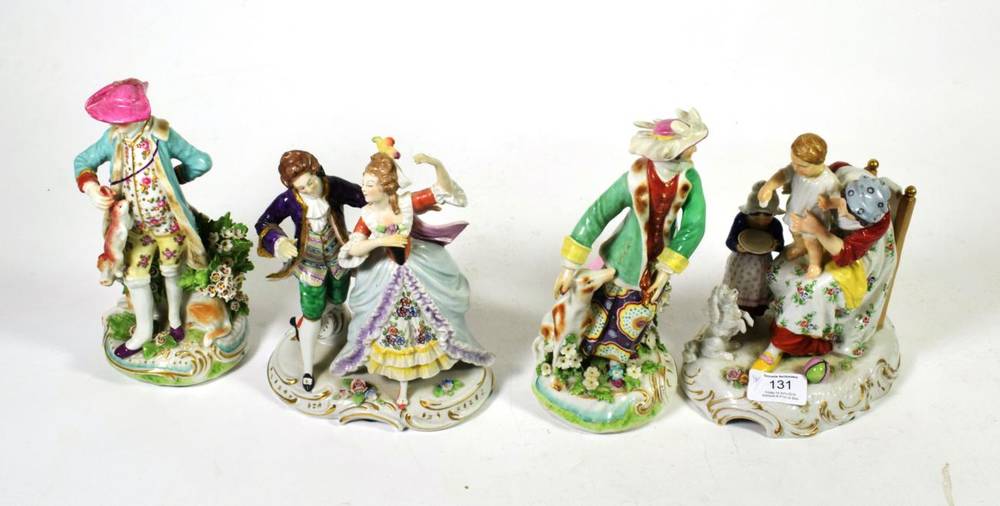Lot 131 - A Naples Capodimonte figural group, 20th century; together with another and a pair of figures (4)