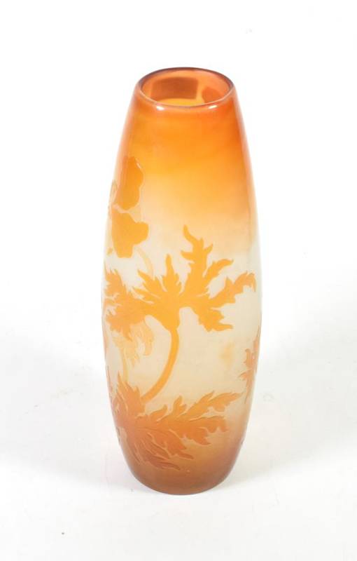 Lot 134 - A cameo amber glass vase, bearing Galle signature, 34cm high