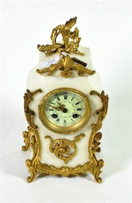 Lot 159 - An ormalu mounted alabaster striking mantel clock with French movement, twin barrel movement,...