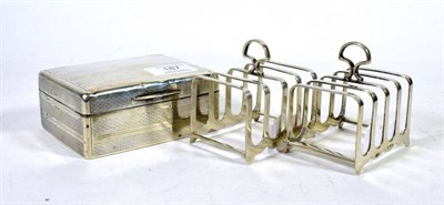 Lot 187 - A pair of silver four division toast racks and a silver cigarette box