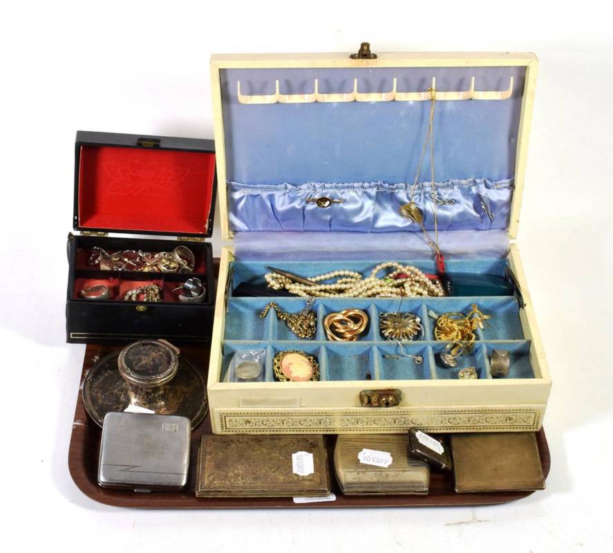 Lot 200 - Silver comprising two cigarette cases; a vesta case and inkwell; and a quantity of silver and...