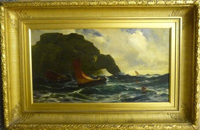 Lot 903 - Edwin John Ellis (1841-1895) Figures in Fishing Boats off a Rocky Coastline Signed, inscribed...