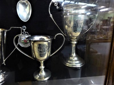 Lot 210 - Cased silver and silver plated trophies, spoons and fob, all relating to prize poultry