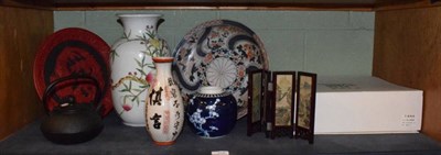 Lot 214 - A group of Chinese ceramics including vases together with a cinnabar lacquer plate and...