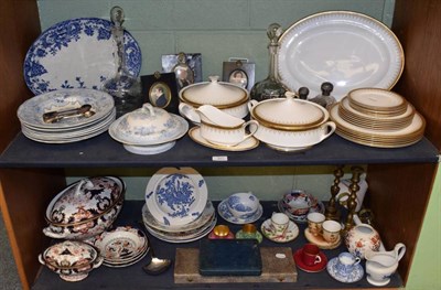 Lot 221 - Two shelves of ceramics including Paragon, Royal Crown Derby and others, together with plated...