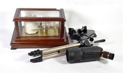 Lot 222 - Modern barograph by Russell, Norwich; spotting scope; and an Ebbco special plastic sextant, cased