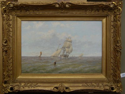 Lot 905 - Thomas Lucop (19th century) Three Masted Barque, Racing Yachts and Shipping in an open sea...