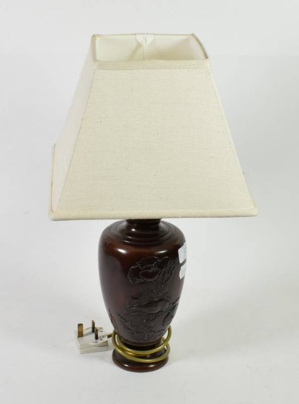 Lot 225 - A Japanese Meiji period bronze vase converted to a table lamp (drilled)