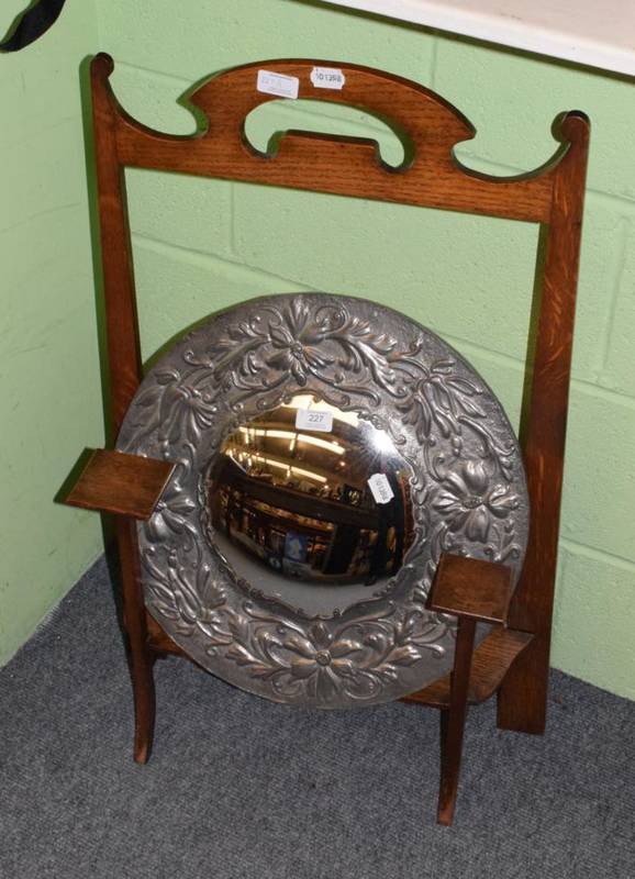 Lot 227 - An Arts & Crafts oak frame; together with a pewter circular mirror of similar style (2)