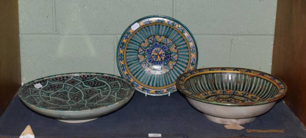 Lot 233 - Three decorative pottery bowls with Isnik style decoration (all a.f.)